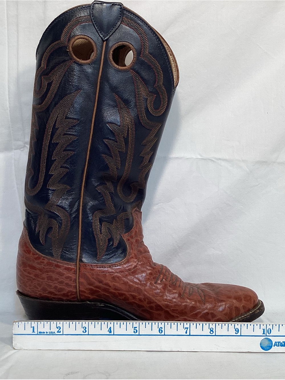 Vintage Justin Boots Exotic Navy Blue and Brown Men's Western Boots Style 2271 - Picture 16 of 16